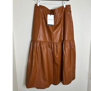 Who What Wear Faux Leather Tiered Midi Skirt Cognac Brown Womens XL New Neutral